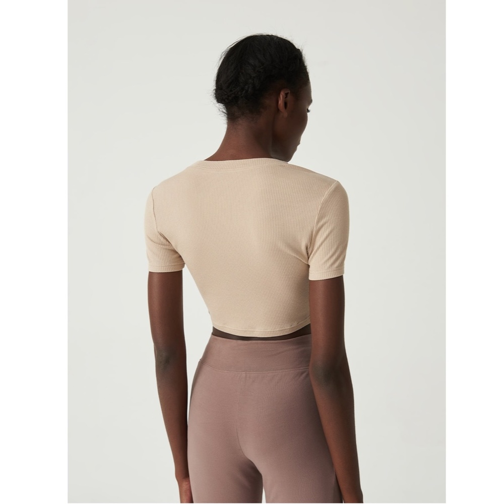 RIb Knit Crop Top in Beige - Picture 2 of 12